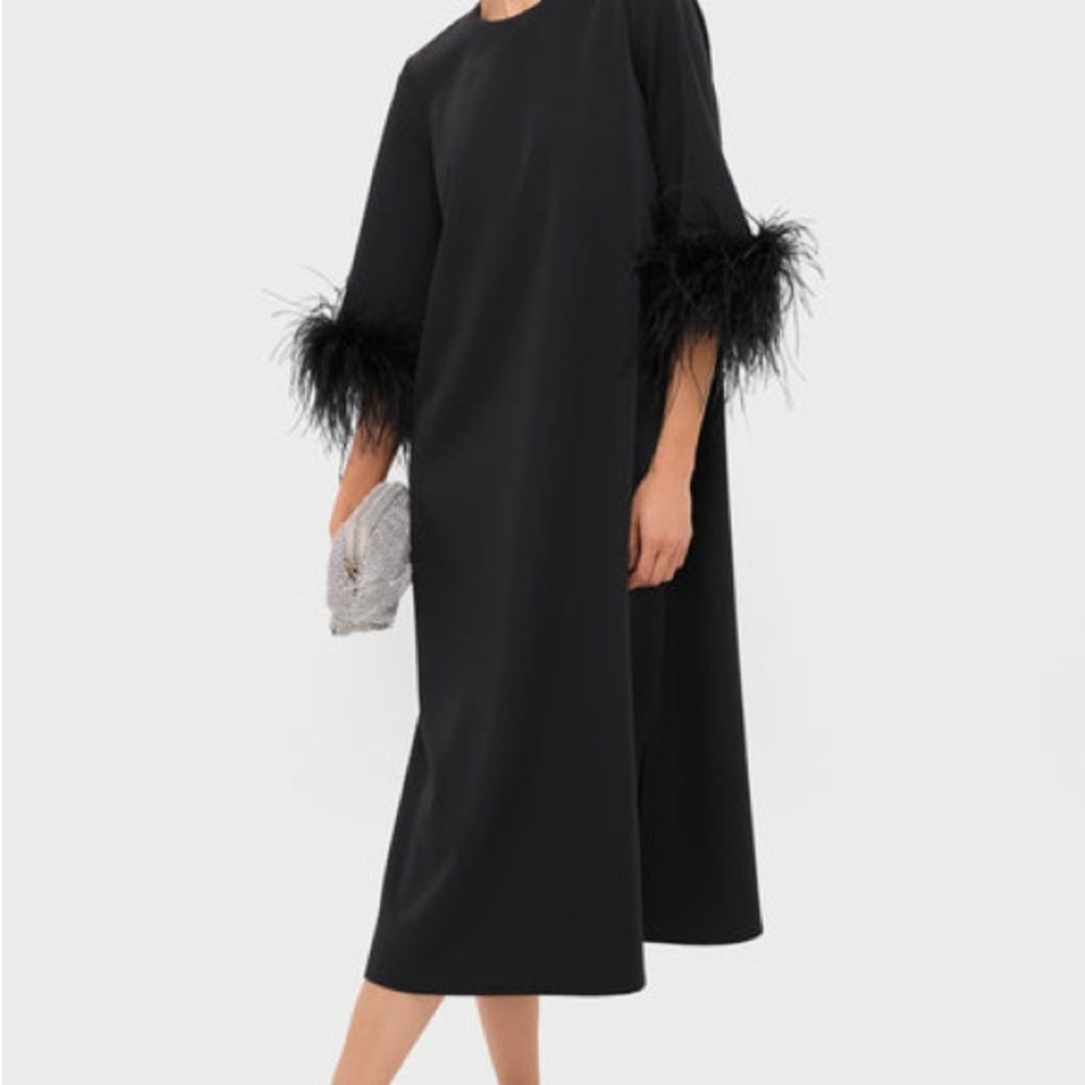 Tuckernuck Black Dress with Feather Trim